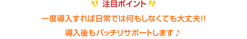 エナジーちゃんの注目ポイント 一度導入すれば日常では何もしなくても大丈夫！！導入後もバッチリサポートします♪